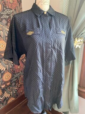 Vintage 80s/90s Michelle Blair Black Tiny Polka Dot Print Gold Accents